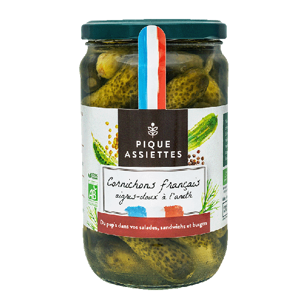 Pique Assiettes -- Cornichons français aigres-doux à l'aneth bio - 360 g